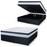 Cama Box Baú Casal Queen Colchão Com Molas Ensacadas 158x198x63cm Dunas Branco/preto Hellen Branco/pre