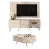 Rack Bancada E Painel Para Cronos Com Mesa De Centro Indianápolis Calacata Off White Madetec