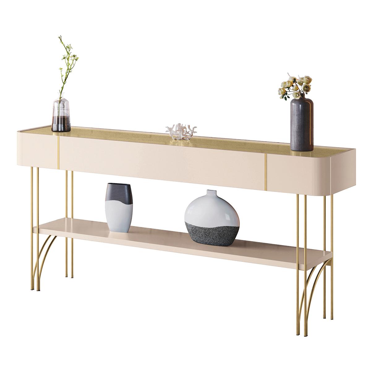 Aparador Buffet Vivant Com Pés Em Aço Off White/champanhe