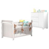 Berço Americano Lara Com Cômoda Infantil Duda Branco Brilho Phoenix Baby
