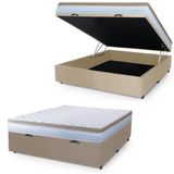 Cama Box Baú Casal Colchão Com Molas Ensacadas 138x188x63cm Dunas Branco/bege Hellen Branco / Bege