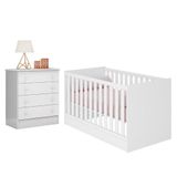 Jogo De Quarto Infantil Doce Sonho Cômoda 4 Gavetas E Berço Mini Cama Branco - Qmovi Branco
