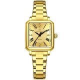Relógio Feminino Mostrador Quadrado Ponto De Luz Em Aço Inoxidavel Impermeavel Dourado