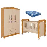 Berço Americano Mirelle E Guarda Roupa Infantil Ariel 4 Portas Off White Bétula Com Colchão Ortobom Carolina Baby