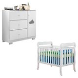 Berço Americano Lila E Cômoda Infantil Ane Branco Brilho Phoenix Baby