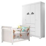 Berço Americano Lara E Guarda Roupa Infantil Ane Branco Brilho Phoenix Baby