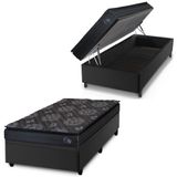 Cama Box Baú Solteiro Colchão Com Molas Ensacadas City Pillow Top 88x188x64cm Preto Hellen Preto