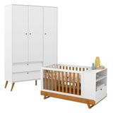 Berço Multifuncional Bkids Com Guarda Roupa 3 Portas Gold Branco Freijó Eco Wood Matic