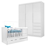 Berço Multifuncional Cleo Com Guarda Roupa Blenda Branco Acetinado Phoenix