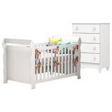 Berço Americano Lara Com Cômoda Gaveteiro Mel Flat Branco Brilho Carolina