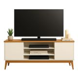 Rack Bancada Para Tv Até 60 Polegadas 1,60m 2 Portas 3 Nichos Titan Off White / Madeirado Edn Off White / Madeirado