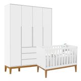 Berço Americano Unique E Guarda Roupa 4 Portas Nature Clean Branco Soft Eco Wood Matic