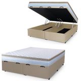Cama Box Baú Casal Queen Colchão Com Molas Ensacadas 158x198x63cm Dunas Branco/bege Hellen Branco / Bege
