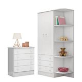 Jogo De Quarto Infantil Doce Sonho Com Guarda Roupa 2 Portas E Cômoda 4 Gavetas Branco - Qmovi Branco