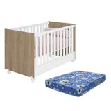 Berço Mini Cama Doce Sonho Carvalho/branco Com Rodízios E Colchão Baby Physical - Qmovi Carvalho/branco