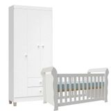 Berço Americano Lara E Guarda Roupa Ternura Baby 3 Portas Branco Brilho - Incorplac