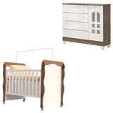Berço Americano New Nanda E Cômoda Infantil Selena Branco Acetinado Amadeirado Carolina