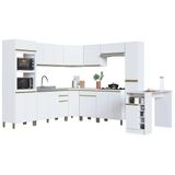 Cozinha Modulada De Canto Dinamarca 11 Peças Com Torre Quente 2 Fornos E Bancada Branco - Indékes Branco