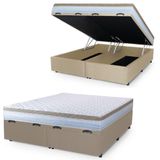 Cama Box Baú Casal King Colchão Com Molas Ensacadas 193x203x63cm Dunas Branco/bege Hellen Branco / Bege