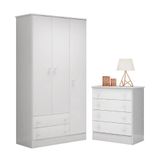 Jogo De Quarto Infantil Doce Sonho Guarda Roupa 3 Portas E Cômoda 4 Gavetas Branco - Qmovi Branco