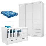 Berço Multifuncional Cleo Com Guarda Roupa Blenda Branco Acetinado E Colchão Phoenix