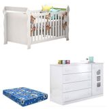 Berço Americano Lara E Cômoda Infantil Lívia Branco Brilho Com Colchão Phoenix