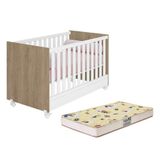 Berço Mini Cama Doce Sonho Carvalho/branco Com Rodízios E Colchão Supreme - Qmovi Carvalho/branco