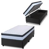 Cama Box Baú Solteiro Colchão Com Molas Ensacadas 88x188x63cm Dunas Branco/preto Hellen Branco/pre