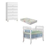 Berço Americano Lila Com Colchão Gazin E Cômoda Gaveteiro Ternura Baby Branco Brilho - Incorplac