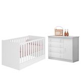 Jogo De Quarto Infantil Doce Sonho Cômoda 1 Porta E Berço Mini Cama Branco - Qmovi Branco