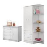 Jogo De Quarto Infantil Doce Sonho Guarda Roupa 2 Portas E Cômoda 1 Porta Branco - Qmovi Branco