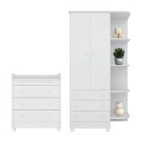 Jogo De Quarto Infantil Doce Sonho Guarda Roupa 2 Portas E Cômoda Trocador Branco Com Pés - Qmovi Branco