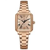 Relógio Feminino Mostrador Quadrado Ponto De Luz Em Aço Inoxidavel Impermeavel Rose