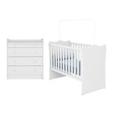 Jogo De Quarto Infantil Doce Sonho Com Cômoda Trocador E Berço Branco - Qmovi Branco