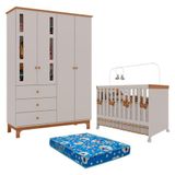 Berço Americano Mini Cama E Guarda Roupa Infantil Antonella 4 Portas Off White Caramelo Com Colchão Ortobom - Canaã