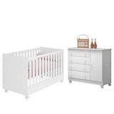 Jogo De Quarto Infantil Doce Sonho Cômoda 1 Porta E Berço Mini Cama Branco Com Rodízio - Qmovi Branco