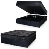 Cama Box Baú Casal Queen Colchão Com Molas Ensacadas City Pillow Top 158x198x64cm Preto Hellen Preto