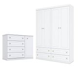 Cômoda E Guarda Roupa Infantil Americano 4 Portas Branco - Henn
