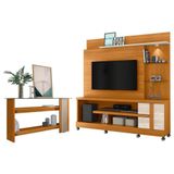 Estante Home Theater Alan Com Rodízios E Aparador Frizz Cinamomo Off White - Madetec