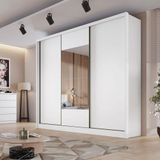 Guarda Roupa Casal Ambiente Medelim 3 Portas 6 Gavetas Neve Com Espelho Horizonte