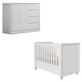 Berço Americano Tutto New E Cômoda Infantil Eloá Branco Acetinado Phoenix Baby