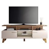 Rack Bancada Para Sala Essenza Off White Castanho Hb Móveis