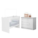 Jogo De Quarto Infantil Doce Sonho Com Cômoda 1 Porta E Berço Branco - Qmovi Branco