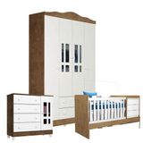 Quarto De Bebê Ariel 4 Portas Com Berço Americano Multifuncional Cléo Branco Acetinado Amadeirado Carolina