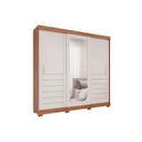 Guarda Roupa Casal 3 Portas De Correr (1 C/ Espelho) E 6 Gavetas C/ Pés Cecilia Cinamomo/off White - Panan