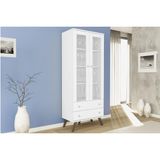 Estante De Livros Esm 217 C/ 2 Portas C/ Vidro E 2 Gavetas 70cm Branco - Movelbento