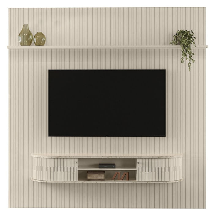 Painel Bancada Tv 75 Pol 245x238 Cm Bugatti Calacata Off White Madetec