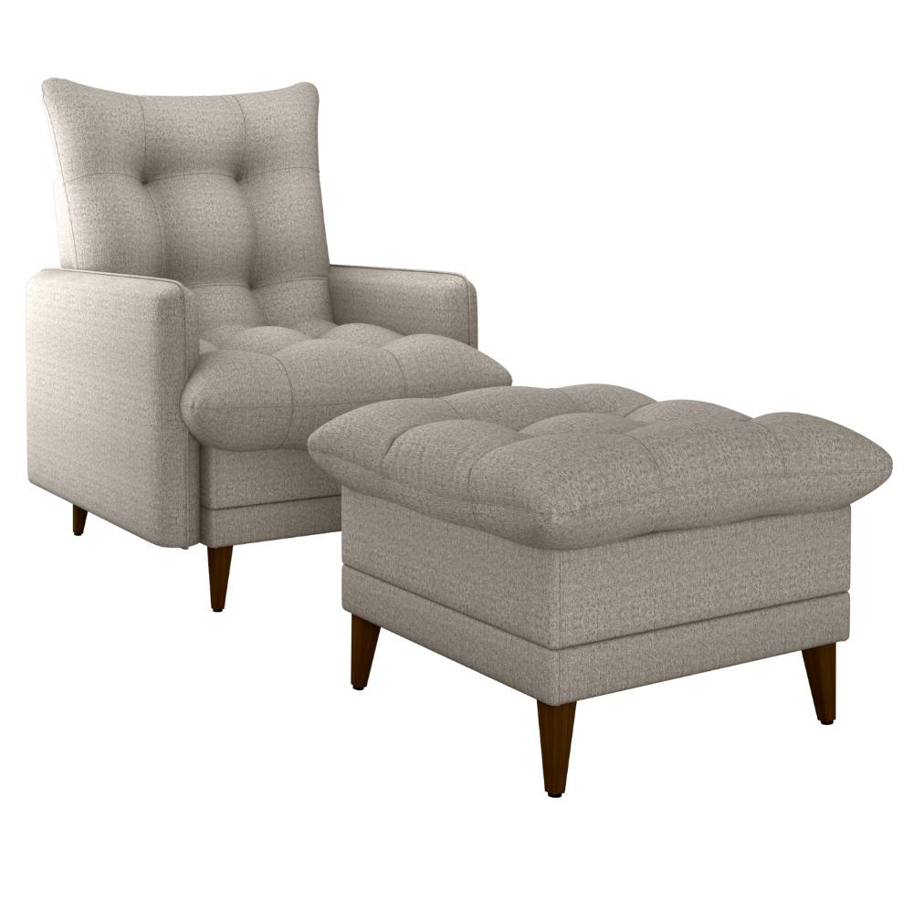 Poltrona De Amamentaçao E Puff Montreal Linho Vancouver Bege Milani Store