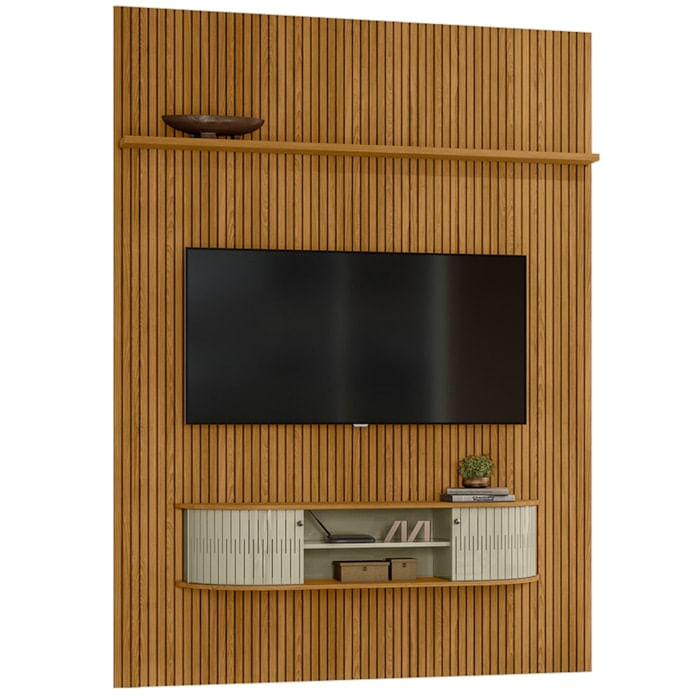 Painel Bancada Tv 65 Pol 244x179cm Monte Carlo Cumaru Opala Madetec