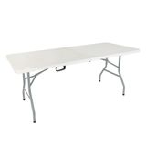 Mesa Picnic Dobrável Vira Maleta Portátil 1,80m Tampo Madeira Premium Branca